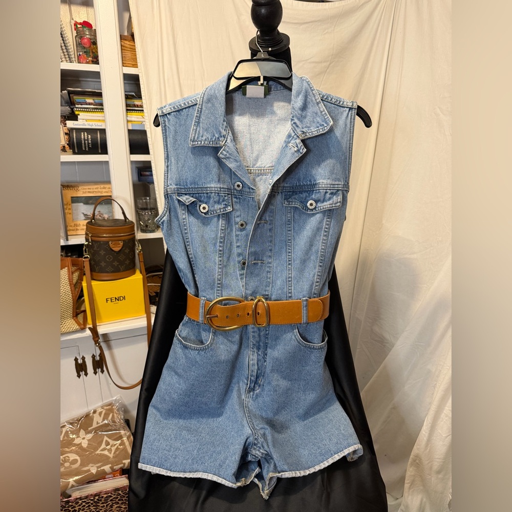 Grass roots Jean shorts jumper with brass belt